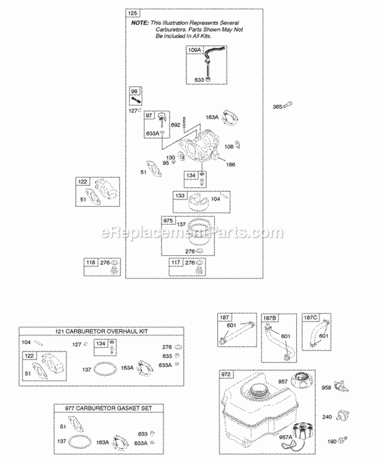 Carburetor Fuel Supply Diagram and Parts List for 124032-0101-E1  Briggs and Stratton Engine